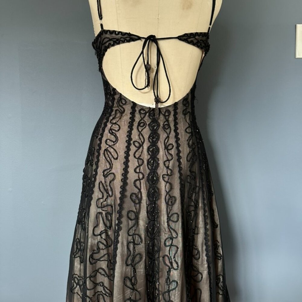 90s Vintage Niki Livas Black Lace Overlay Formal Dress Open Back - Picture 6 of 12